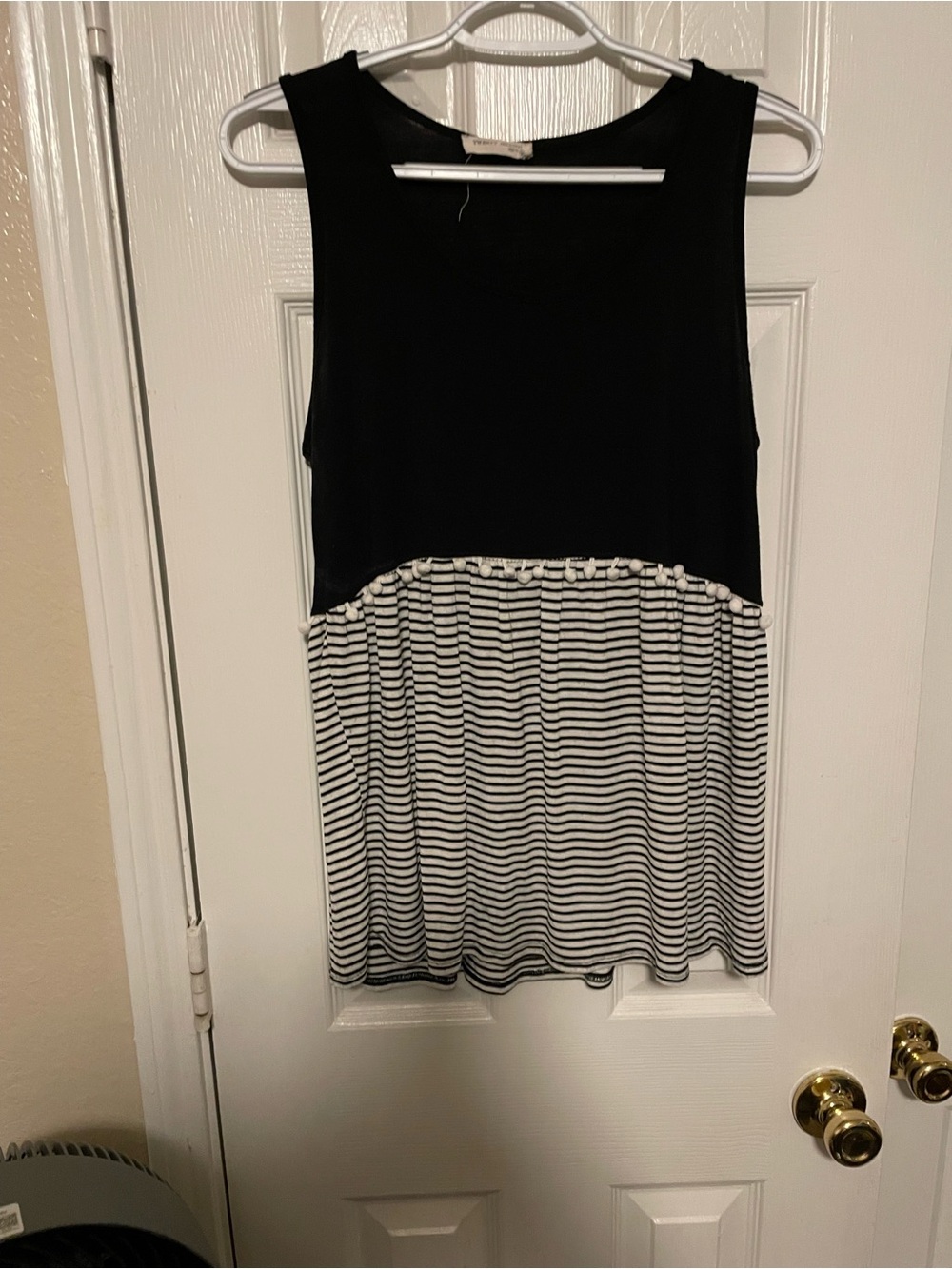 twenty second Black Tank Top with Black-and-White Striped Peplum